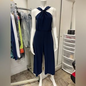 Clara Sunwoo XS Navy Grecian Halter Jumpsuit , EUC